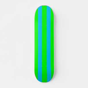 Neon Lime Green and Teal Blue Stripe Skateboard