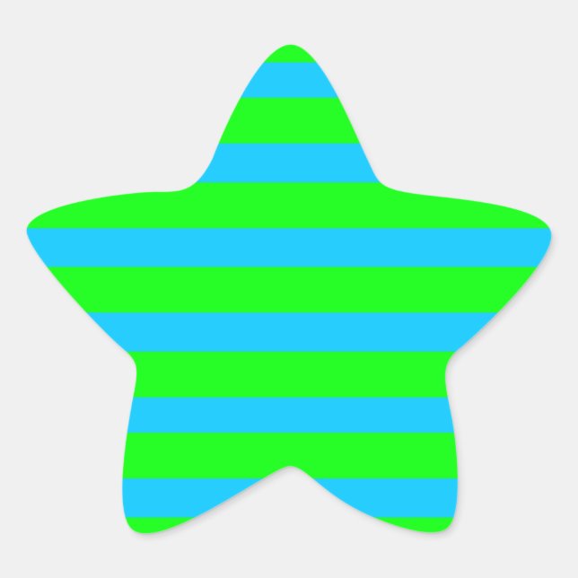 Neon Lime Green and Teal Blue Stripes Star Sticker (Front)