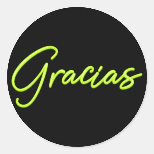 Neon Lime Green Glow Spanish Gracias Thank You Classic Round Sticker (Front)