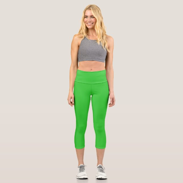 Neon Lime Green Solid Colour | Classic Capri Leggings (Front)