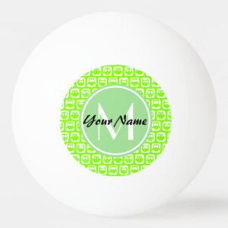 Neon Lime Owls Personalised Monogram Ping Pong Ball