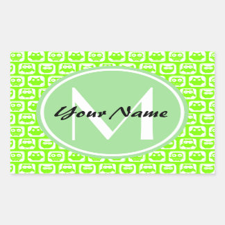 Neon Lime Owls Personalised Monogram Rectangular Sticker