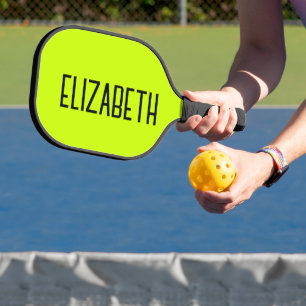 Neon Lime Yellow Elegant Name Trendy Minimalist Pickleball Paddle