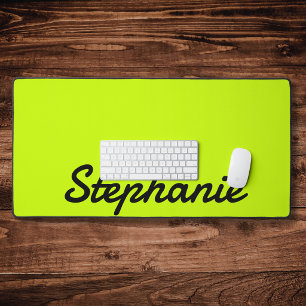 Neon Lime Yellow Modern Name   Trendy Minimalist Desk Mat
