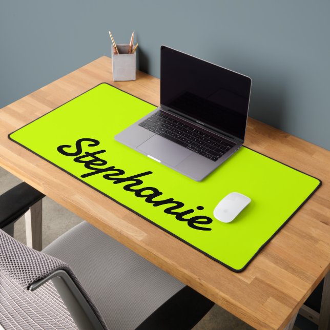 Neon Lime Yellow Modern Name | Trendy Minimalist Desk Mat (Office 2)