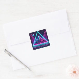 Neon Line Mountain – Futuristic Extended Glow Square Sticker