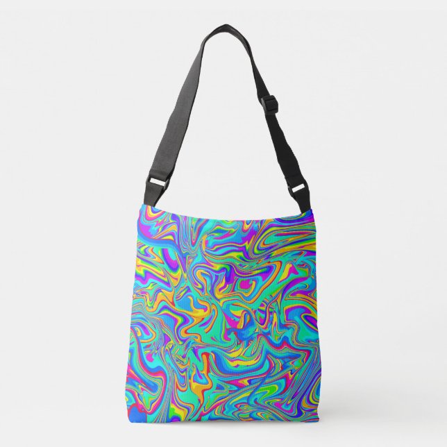 Neon Liquid Wet Paint Swirls Crossbody Bag (Front)