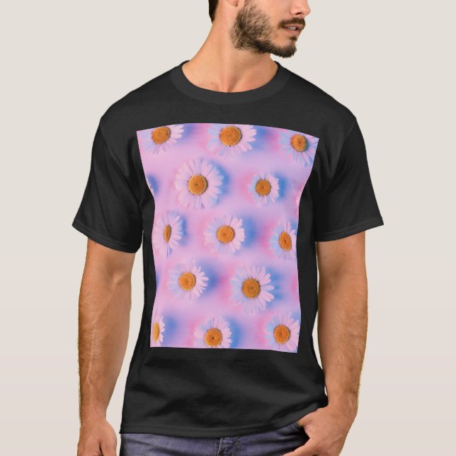 Neon-lit Multicolor Chamomile Array. T-Shirt (Front)
