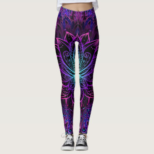 Neon Lotus Flower Boho Print Leggings