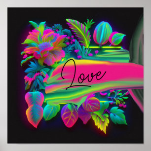Neon Love Blooms Poster