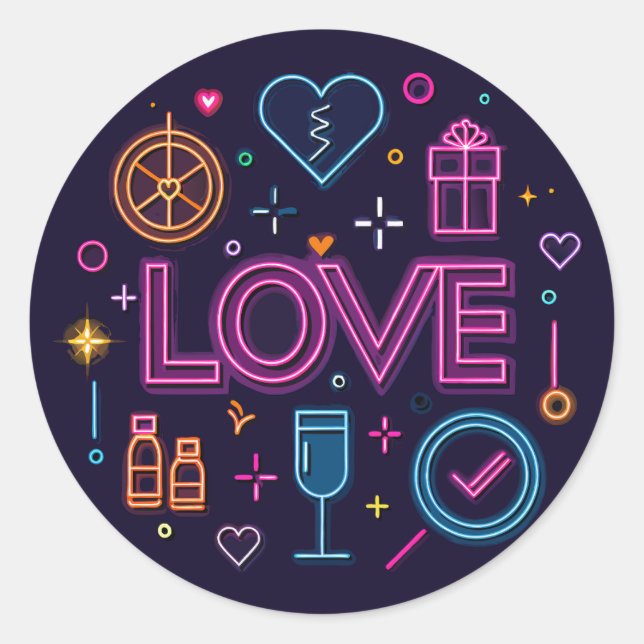 Neon Love Classic Round Sticker (Front)
