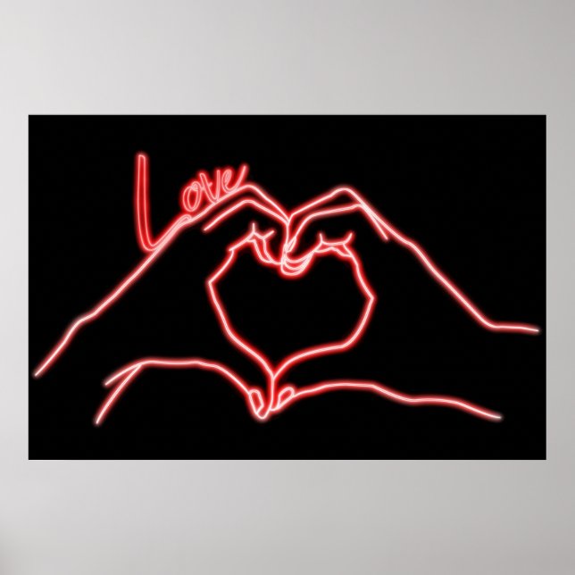 Neon Love Hand Heart Line Art Drawing Cute Modern Poster (Front)