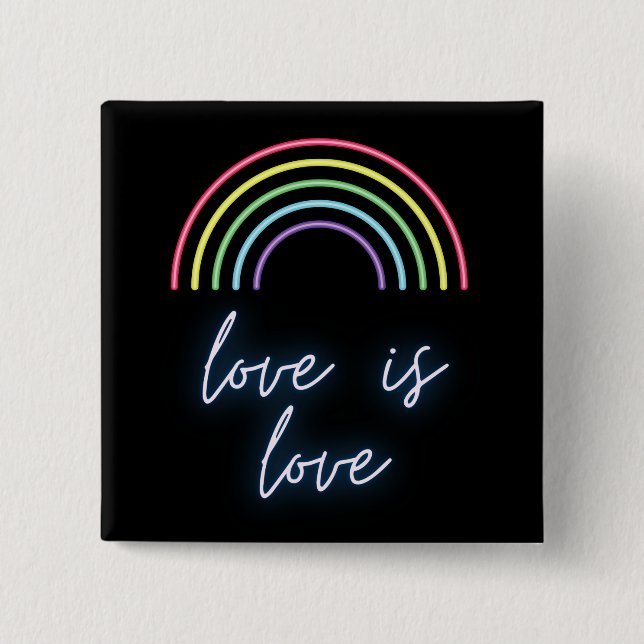 Neon Love Is Love Rainbow  15 Cm Square Badge (Front)