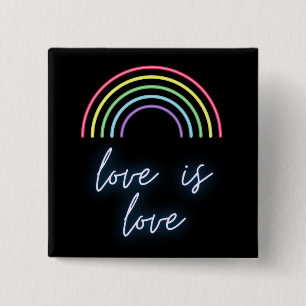 Neon Love Is Love Rainbow 15 Cm Square Badge