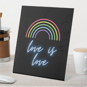 Neon Love Is Love Rainbow  Pedestal Sign