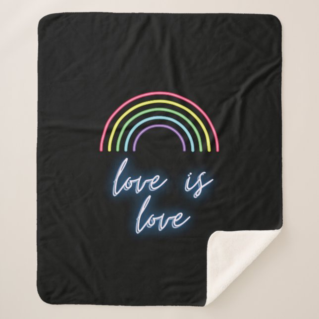 Neon Love Is Love Rainbow  Sherpa Blanket (Front)