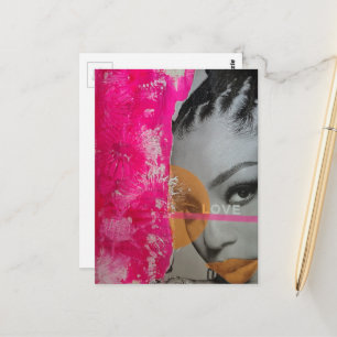 Neon Love Lady Mixed Media Collage  Postcard