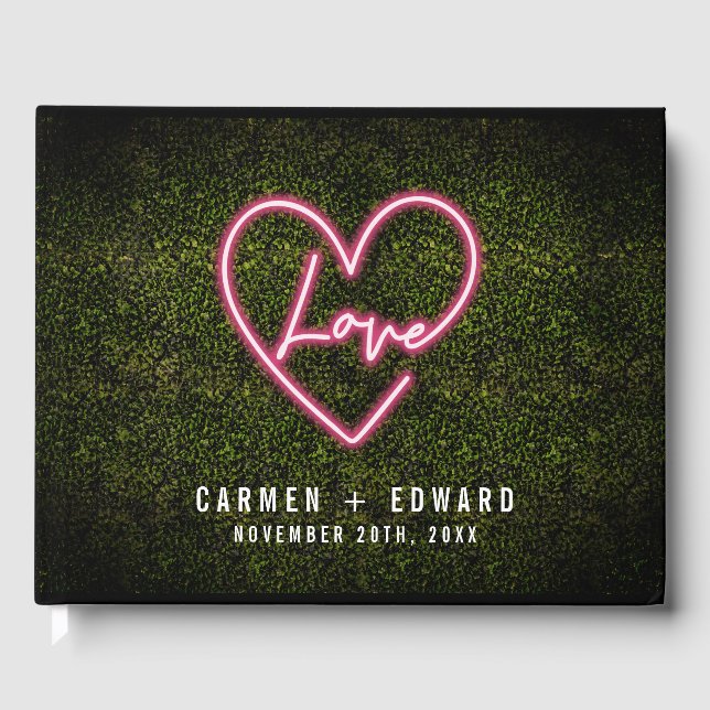Neon Love Sign Boxwood Wedding Guest Book (Front)