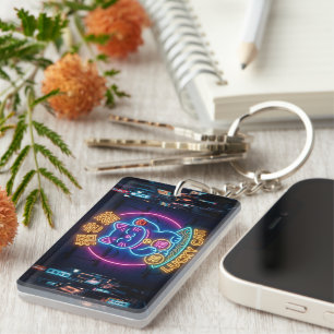 Neon Lucky Cat – Japanese Street Maneki Neko Key Ring