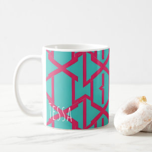 Neon Magenta and Turquoise Geometric Pattern Coffee Mug