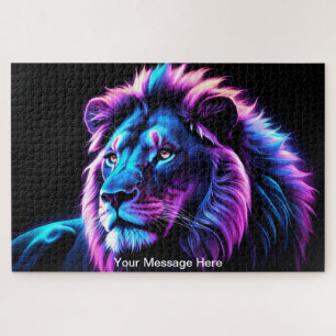 Neon Majesty Vibrant Arty Lion Colourful Wildlife Jigsaw Puzzle