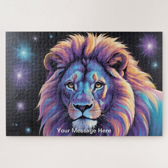 Neon Majesty Vibrant Lion Colourful Wildlife Art   Jigsaw Puzzle (Horizontal)