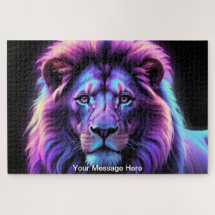 Neon Majesty Vibrant Lion Colourful Wildlife Art   Jigsaw Puzzle