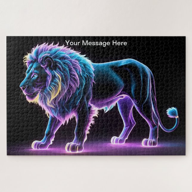 Neon Majesty Vibrant Lion Colourful Wildlife Art   Jigsaw Puzzle (Horizontal)