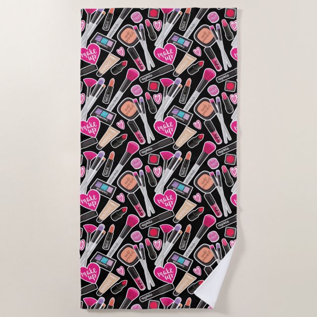 Neon Makeup Pattern Beach Towel (Front)