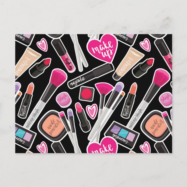 Neon Makeup Pattern Holiday Postcard (Front)