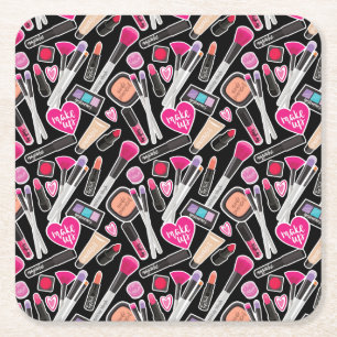 Neon Makeup Pattern Square Paper Coaster