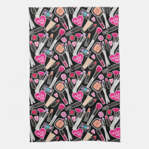Neon Makeup Pattern Tea Towel