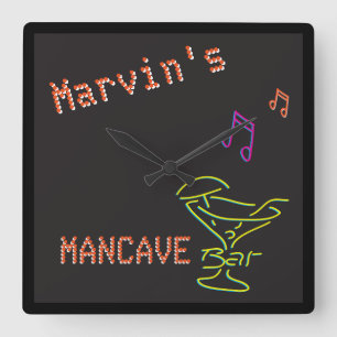 Neon Mancave Tavern Two Square Wall Clock