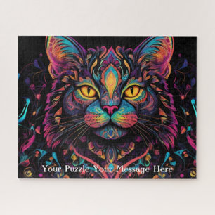 Neon Mandala Cat Jigsaw Puzzle