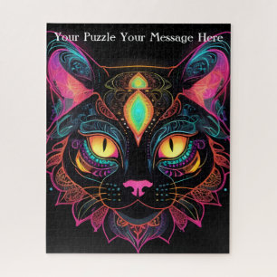 Neon Mandala Cat Jigsaw Puzzle
