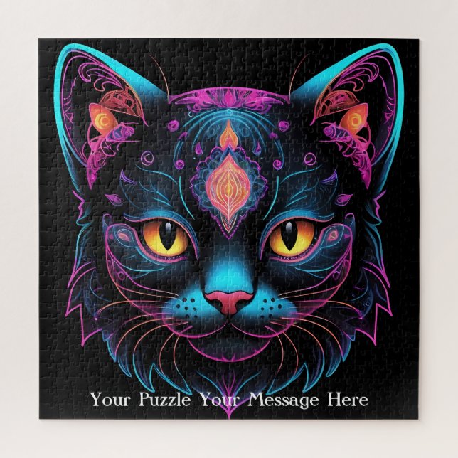Neon Mandala Cat Jigsaw Puzzle (Vertical)