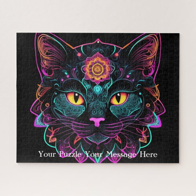 Neon Mandala Cat Jigsaw Puzzle (Horizontal)