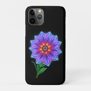 Neon Mandala Flower on Dark Background iPhone 11 Pro Case