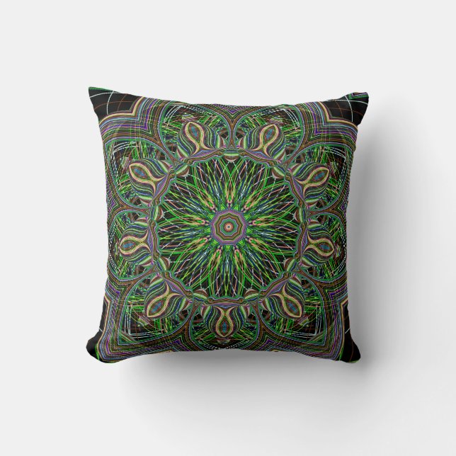 Neon Mandala Geometric Pattern Cushion (Front)