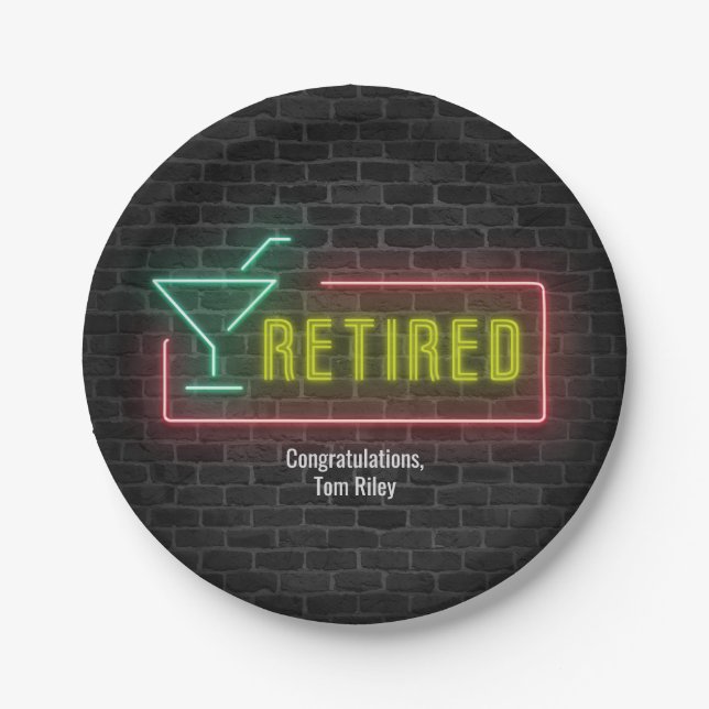 Neon marquee for Retirement Party Paper Plate (Front)