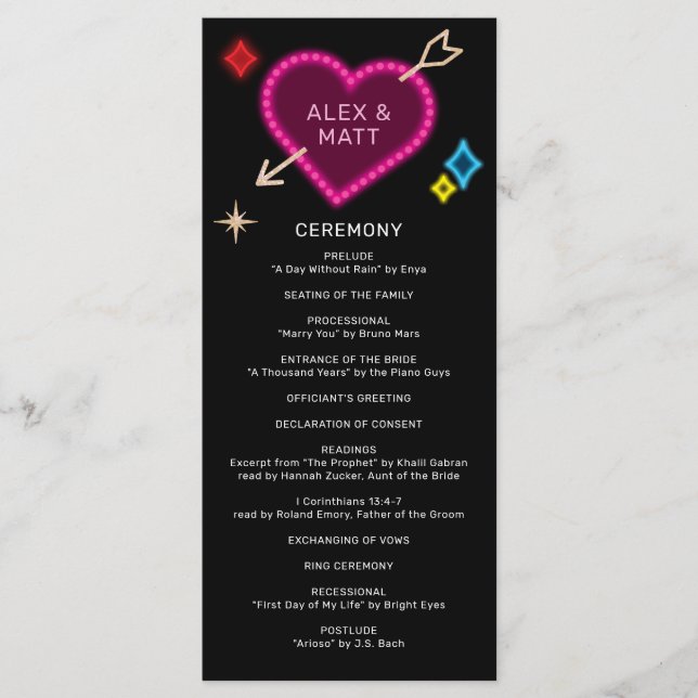 Neon Marquee Sign Las Vegas Wedding Programme (Front)