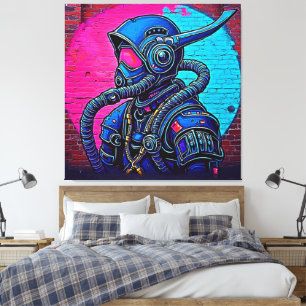 Neon Masked Wall Graffiti Figure Art Canvas Print