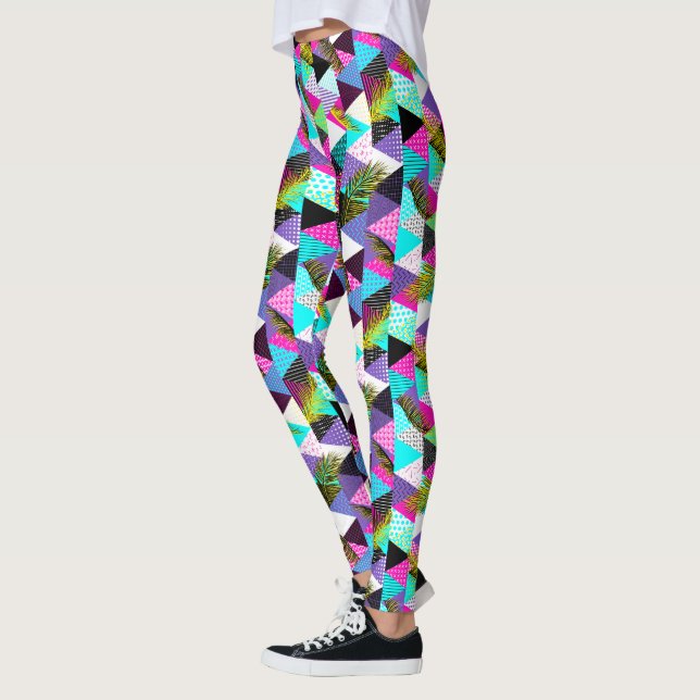 Neon Memphis Style Triangles Leggings (Left)