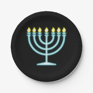Neon Menorah Paper Plate