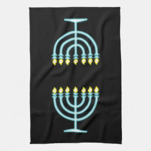 Neon Menorah Tea Towel