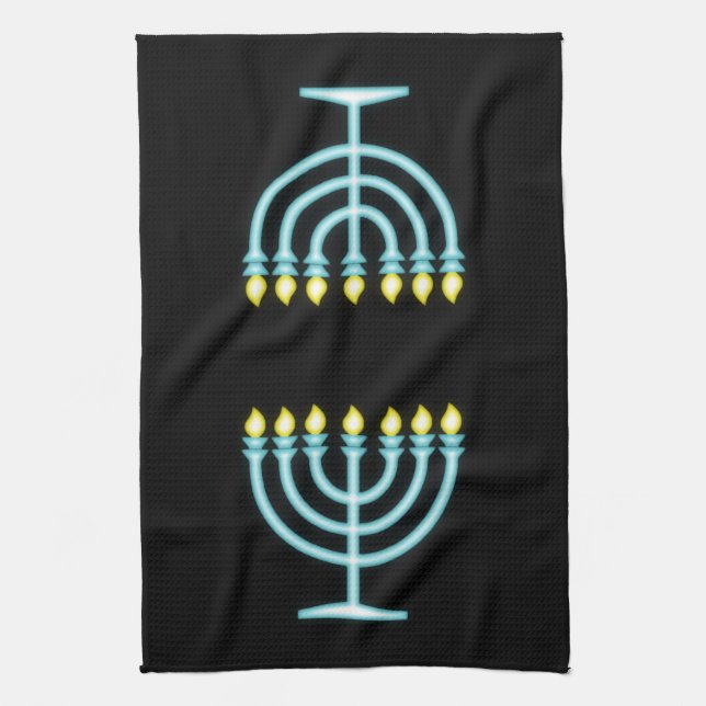 Neon Menorah Tea Towel (Vertical)