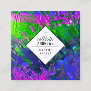 Neon Mermaid Purple Green Metallic Paint Makeup Square Business Card