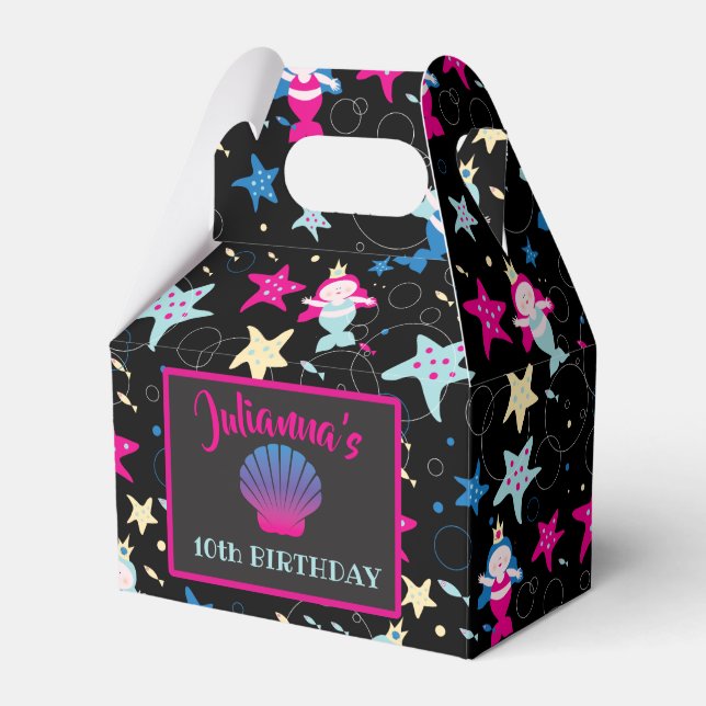 NEON Mermaid Sea Life Fish Starfish Birthday Party Favour Box (Front Side)