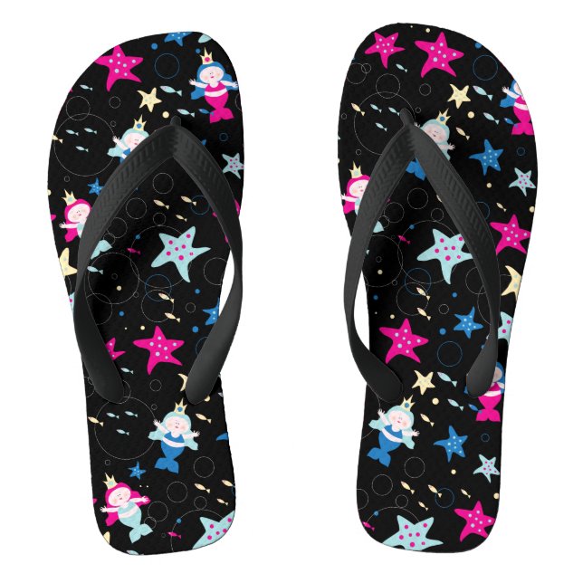 NEON Mermaid Sea Life Fish Starfish Birthday Party Flip Flops (Footbed)