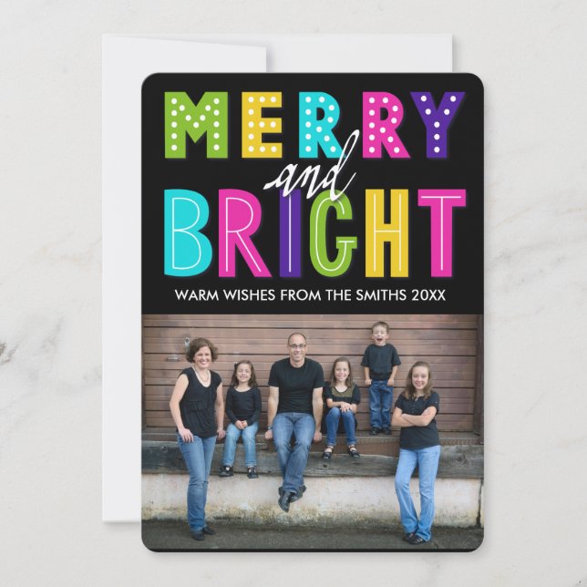 Neon Merry and Bright Holiday Card (Front)